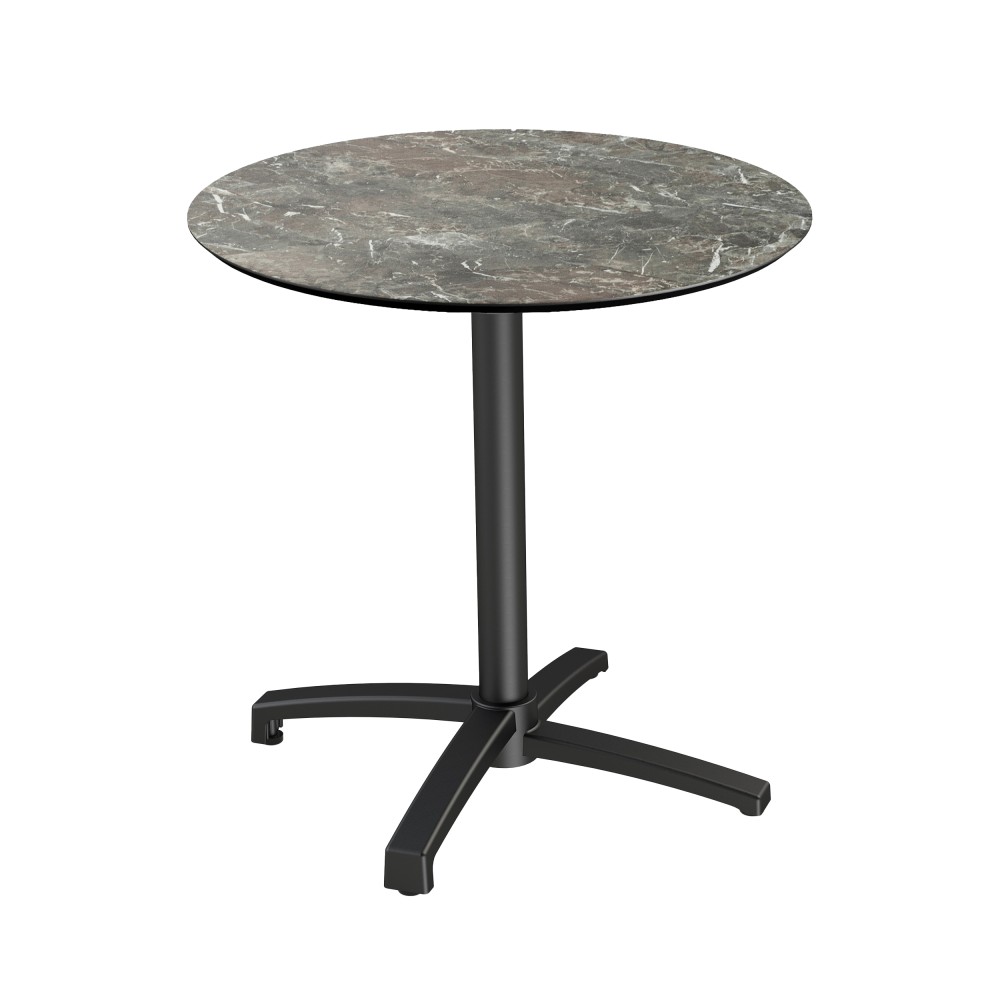 Table CHR, pliable & empilable, plateau rond aspect Marbre & piètement noir