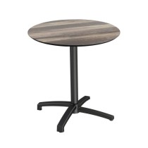 Table CHR, pliable & empilable, plateau rond Bois tropical & piètement noir