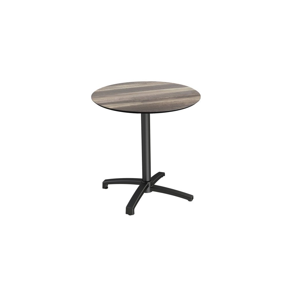 Table CHR, pliable & empilable, plateau rond Bois tropical & piètement noir