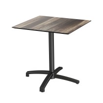 Table CHR, pliable & empilable, plateau carré bois tropical & piètement noir